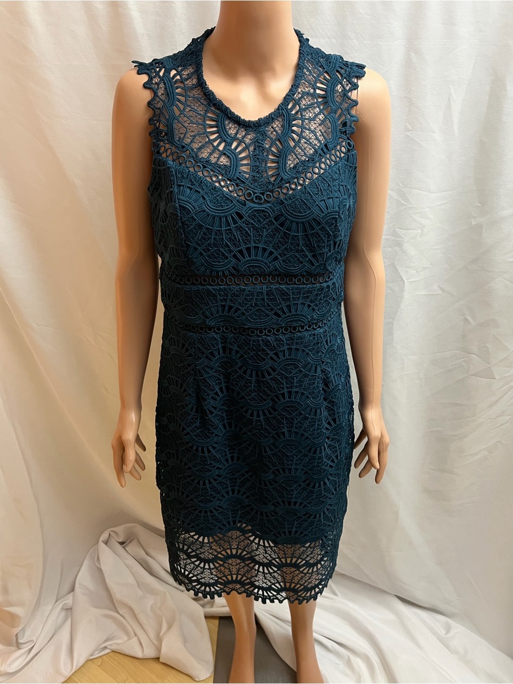 Bardot Teal Crochet Lace Midi Cocktail Dress Size 10/L
